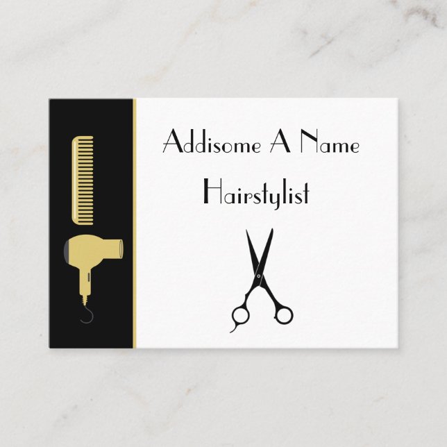 Gold hairstylist Modern Minimalist black white  Business Card (Front)