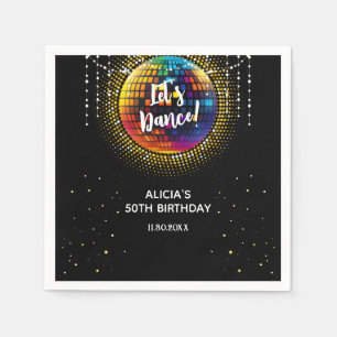 Gold Halftone Colourful Disco Ball Birthday Party Napkin