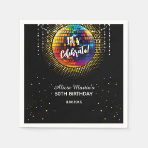 Gold Halftone Disco Ball Let's Celebrate Birthday Napkin