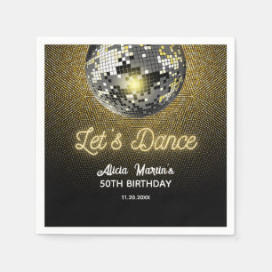 Gold Halftone Disco Ball Let's Dance Birthday Napkin