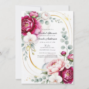 Gold Halo Garden Peonies & Orchids Bridal Shower Invitation