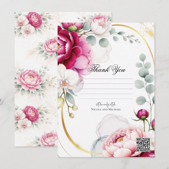 Gold Halo Garden Peonies & Orchids Floral Wedding  Invitation (Front/Back)