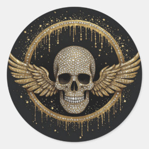 ☠️ Gold Halo Skull Emblem For Dark Style Gifts 💎 Classic Round Sticker