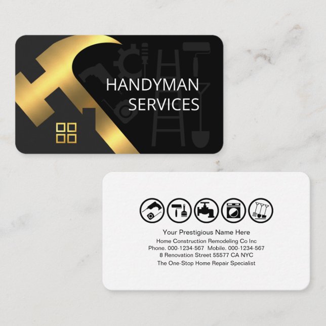 Gold Hammer Rooftop Handyman Tools Business Card (Front/Back)