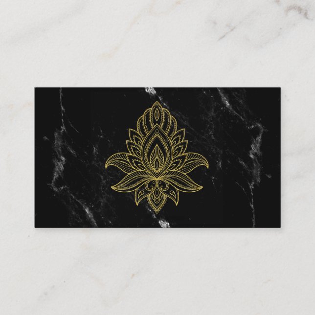 ~ Gold Hamsa Black White Marble Sacred Business Card (Front)