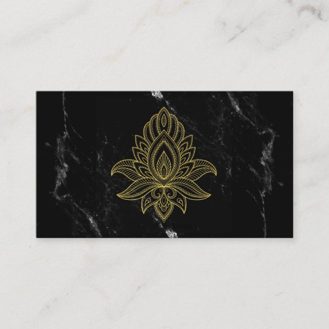 *~* Gold Hamsa Black White Marble Sacred Business Card (Front)