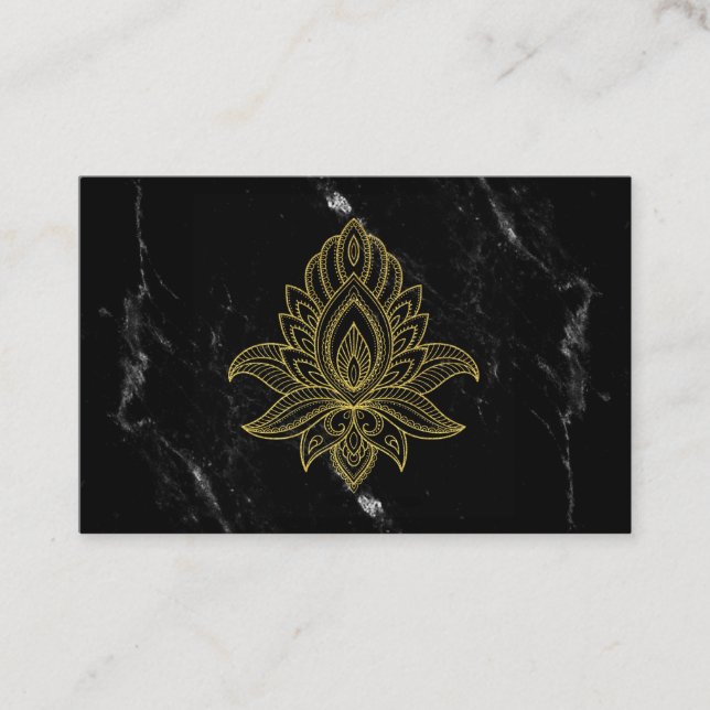 ~ Gold Hamsa White Black Marble Sacred Abstract Business Card (Front)