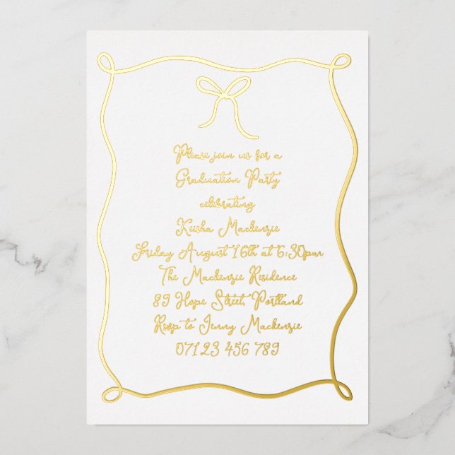 Gold Hand Drawn Bow Photo Graduation Party (Front)