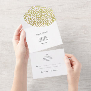 Gold Hand-drawn Petal Pattern Wedding All In One Invitation