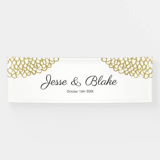 Gold Hand-drawn Petal Pattern Wedding Banner (Horizontal)