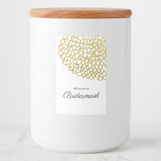 Gold Hand-drawn Petal Pattern Wedding Food Label (Front)