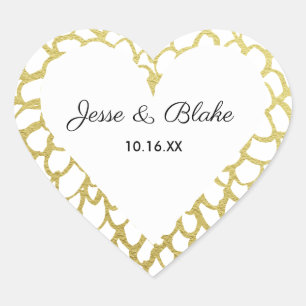 Gold Hand-drawn Petal Pattern Wedding Heart Sticker