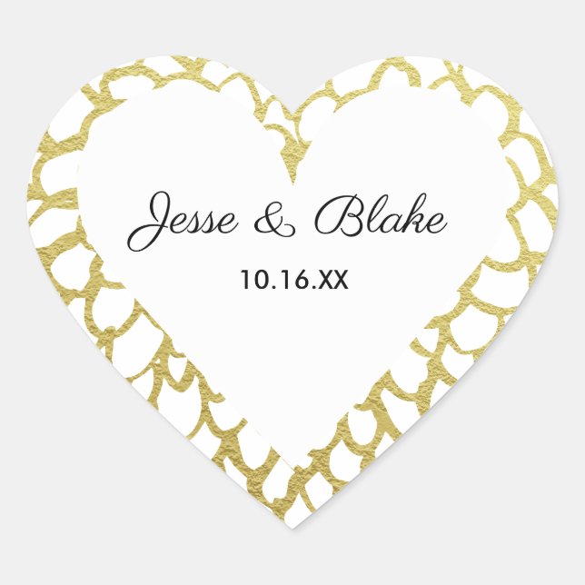 Gold Hand-drawn Petal Pattern Wedding Heart Sticker (Front)