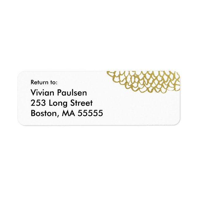 Gold Hand-drawn Petal Pattern Wedding Return Address Label (Front)