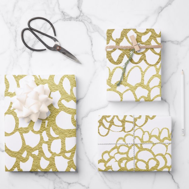 Gold Hand-drawn Petal Pattern Wedding Wrapping Paper Sheet (Front)