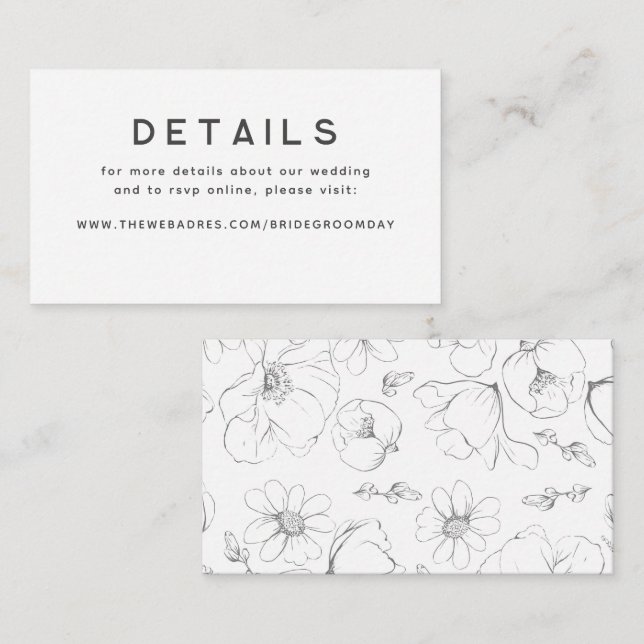 Gold Hand Drawn Wildflowers Wedding Details Enclosure Card (Front/Back)