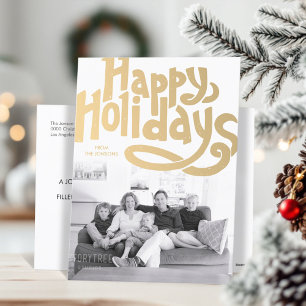 Gold Hand Lettered Happy Holidays Photo Postcard