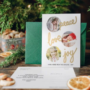 Gold Hand Lettered Holidays Circle Photo Postcard