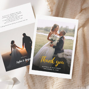 Gold Hand-Lettered Photo Wedding Thank You Card