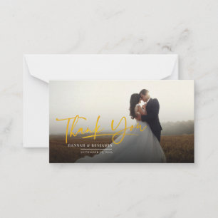 Gold Hand-Lettered Wedding Photo Thank You Card