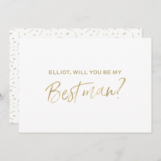 Gold Hand lettered "Will you be my best man" Invitation (Front/Back)