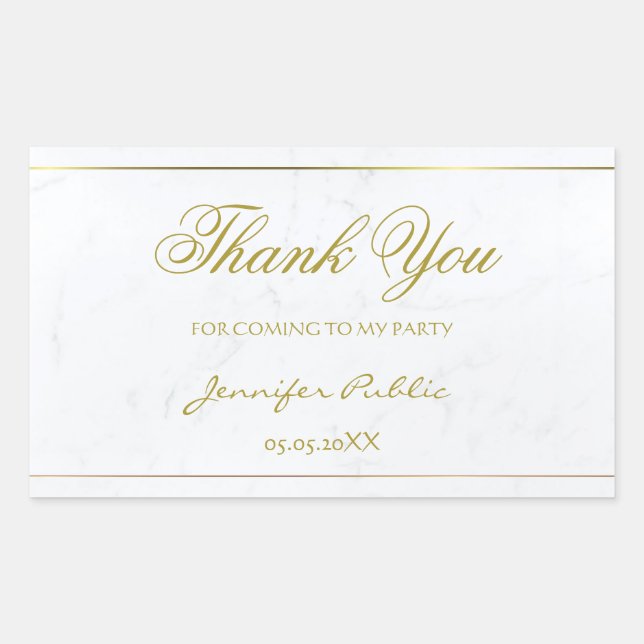 Gold Hand Script Thank You Text Marble Template Rectangular Sticker (Front)