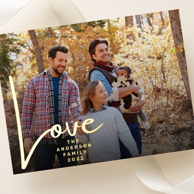 GOLD HAND WRITTEN LOVE happy holidays photo Foil Holiday Postcard (Creator Uploaded)