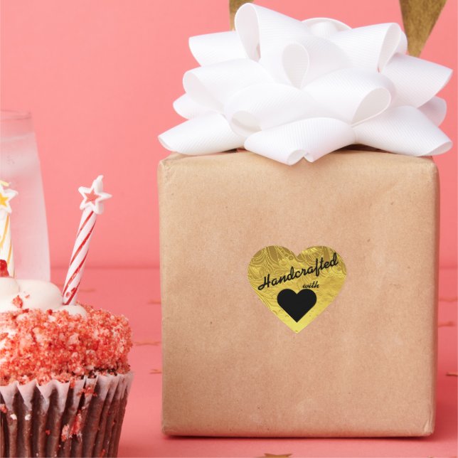 Gold Handcrafted With Love Heart Sticker (Party)