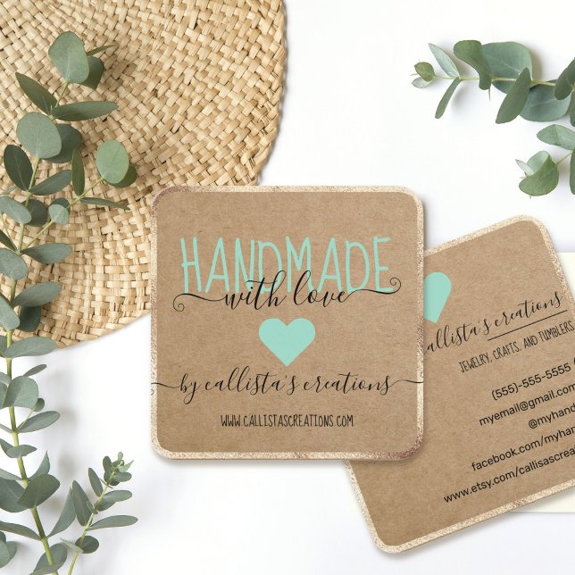 Gold Handmade With Love Etsy Home Crafter Art Fair Square Business Card (Creator Uploaded)