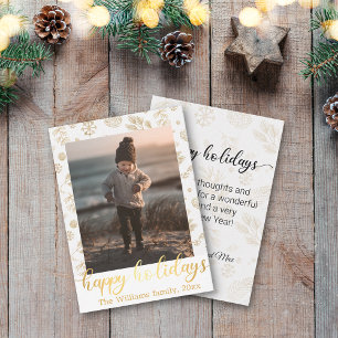 Gold Handwriting Happy Holidays Photo Holiday Card