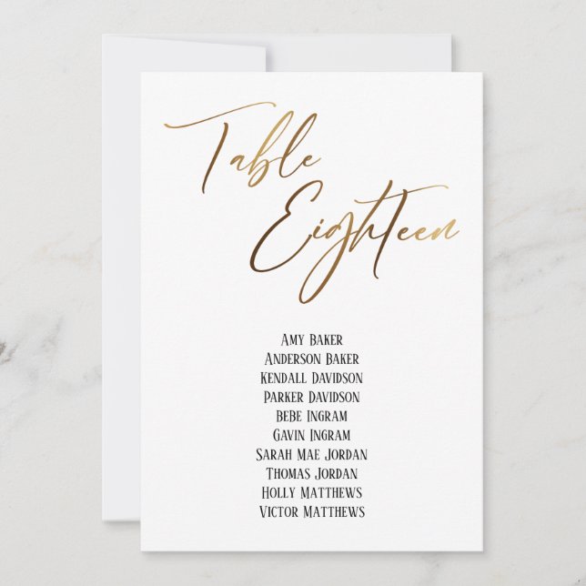 Gold Handwriting Table Eighteen Seating Chart (Front)