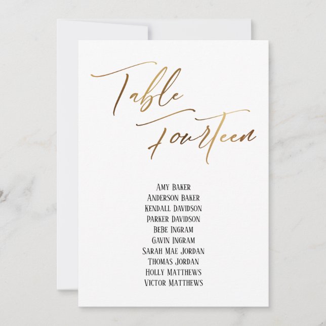 Gold Handwriting Table Fourteen Seating Chart (Front)