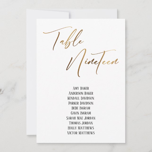 Gold Handwriting Table Nineteen Seating Chart (Front)