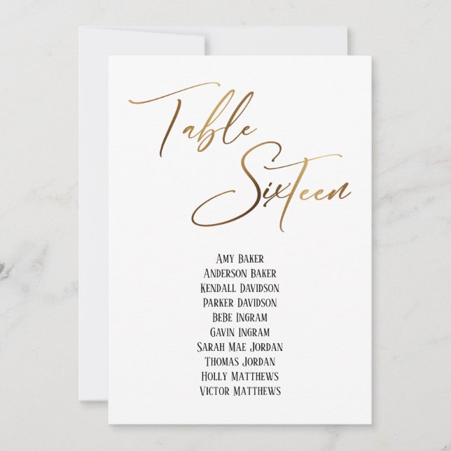 Gold Handwriting Table Sixteen Seating Chart (Front)