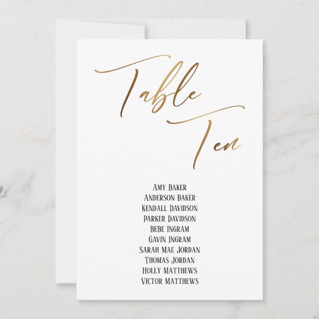 Gold Handwriting Table Ten Seating Chart (Front)