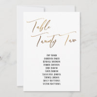Gold Handwriting Table Twenty Two Seating Chart