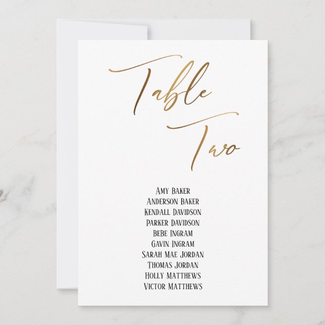 Gold Handwriting Table Two Seating Chart (Front)