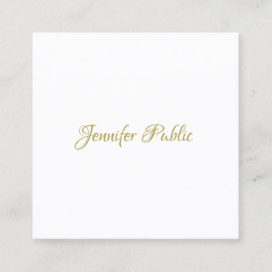 Gold Handwritten Script Elegant Minimalist Trendy Square Business Card