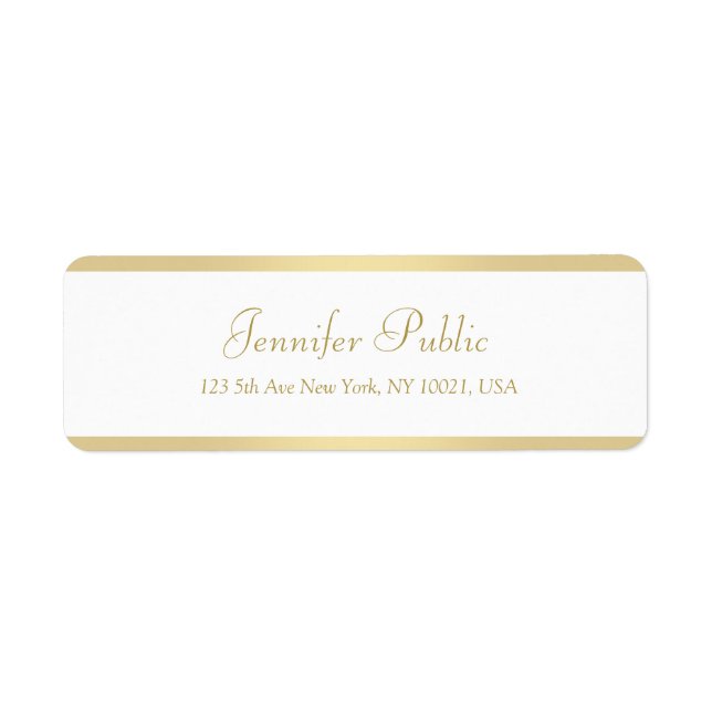 Gold Handwritten Script Elegant Template Modern Return Address Label (Front)