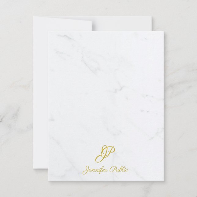 Gold Handwritten Script Marble Modern Elegant Card (Front)