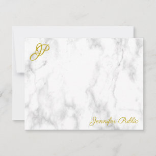 Gold Handwritten Script Monogram Name Text Marble Card