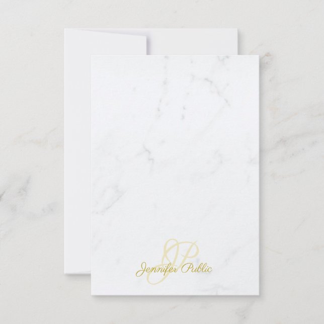 Gold Handwritten Script Name Elegant Marble Modern Card (Front)