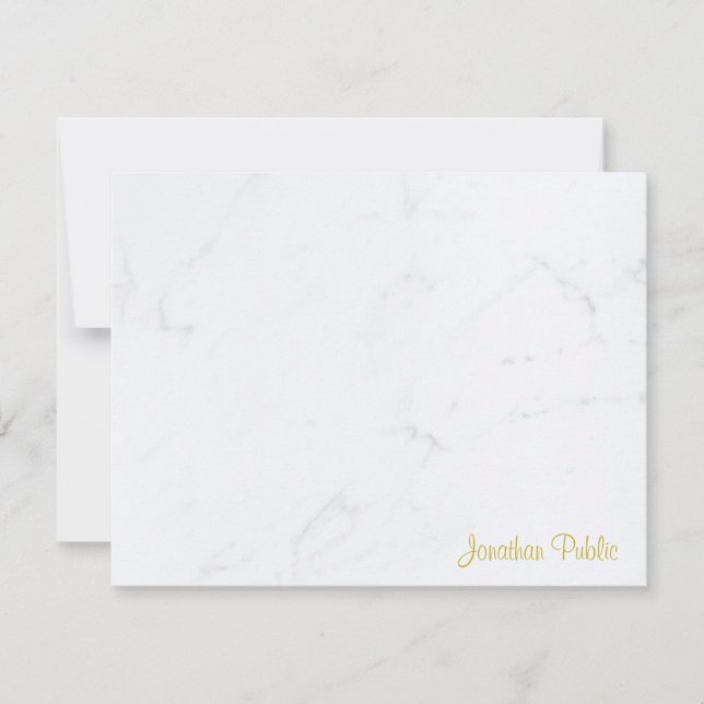 Gold Handwritten Script Name Monogram White Marble Card (Front)