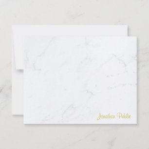 Gold Handwritten Script Name Monogram White Marble Card