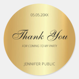 Gold Handwritten Script Template Thank You Glamour Classic Round Sticker