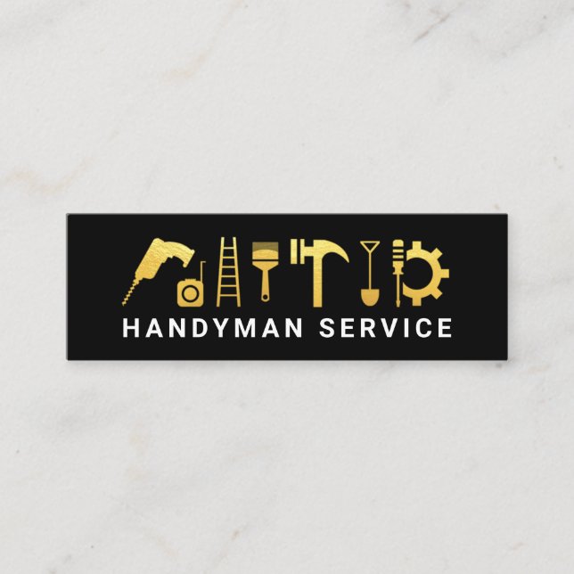 Gold Handyman Construction Tools Equipment Mini Business Card (Front)