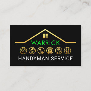 Gold Handyman Construction Tools Rooftop Business Card