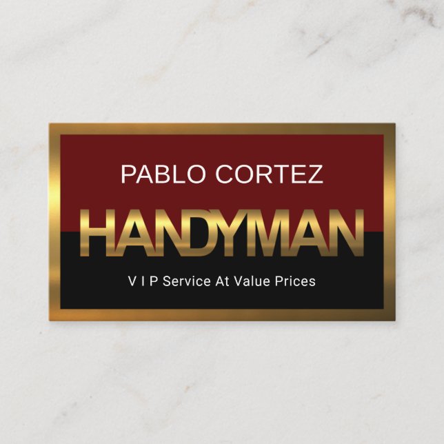 Gold Handyman Signage Border Frame Business Card (Front)