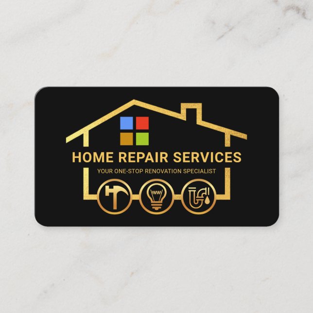 Gold Handyman Tools Building Business Card (Front)