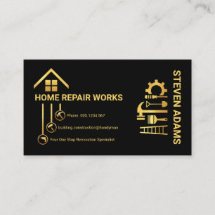 Gold Handyman Tools Button Rooftop Business Card